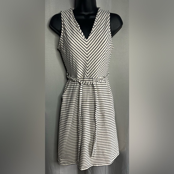 Monteau Dresses & Skirts - Monteau V-neck‎ striped dress with pockets Size Small